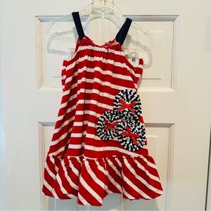 Lydia Jame Red and White Striped Kids Dress w Floral Appliqué